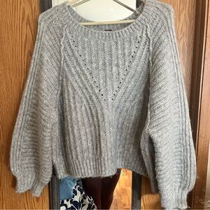 Free People Light Gray Balloon Sleeve Oversized Fit Women's Sweater